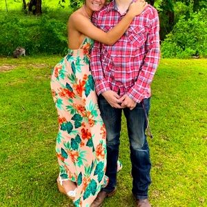 Floral Backless Halter Maxi Dress